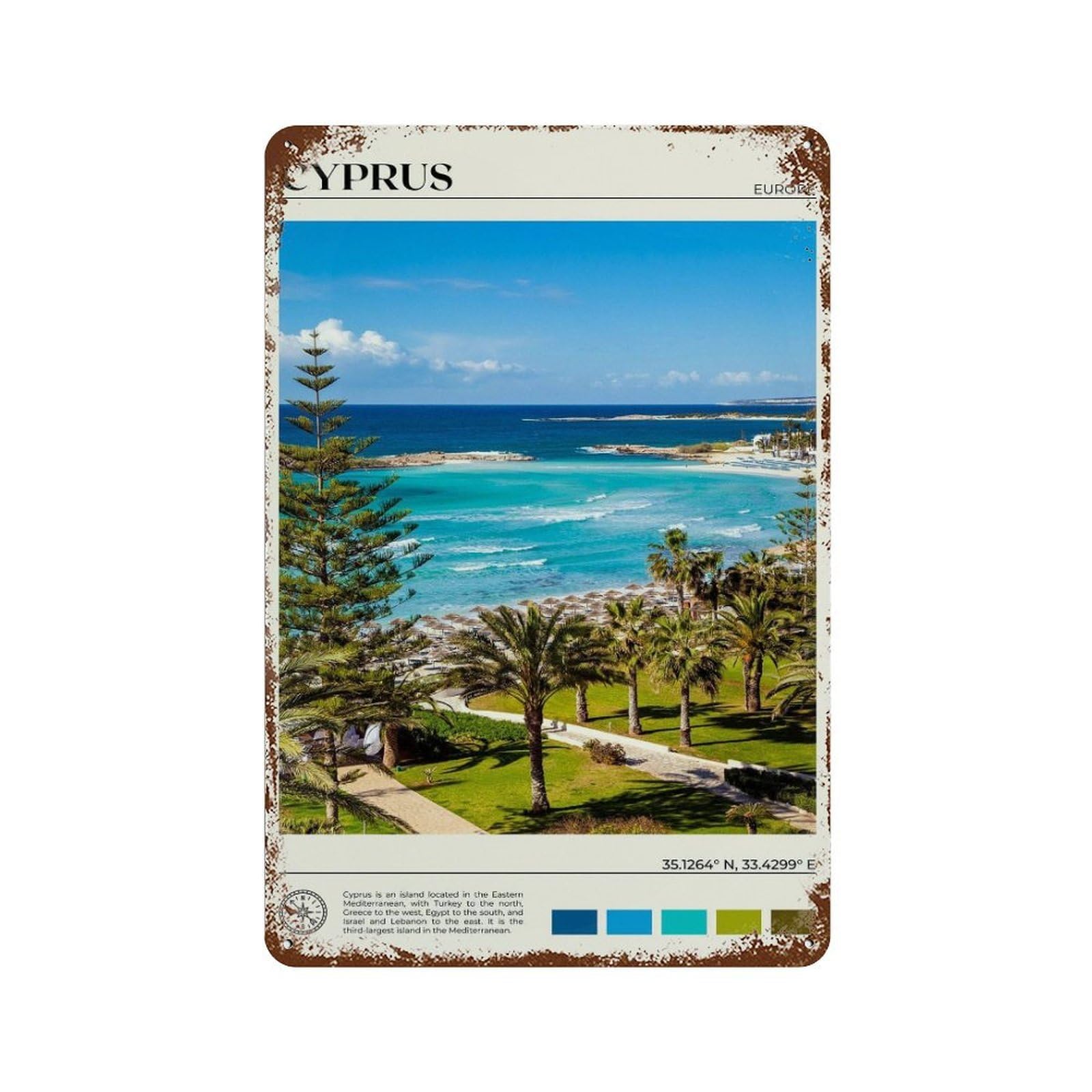 xiaoxiaoshen Real Photo Cyprus Decor Europe Wall Decor Art Metal Tin Poster Modern Home Decor Art Home Bar Shop Decorations Vintage Sign 30x20cm