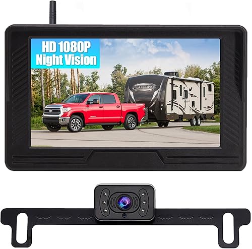 B-Qtech Cámara de respaldo inalámbrica, señal digital, kit de monitor de visión trasera, 4.3 pulgadas, HD 1080P, cámaras de marcha atrás para
