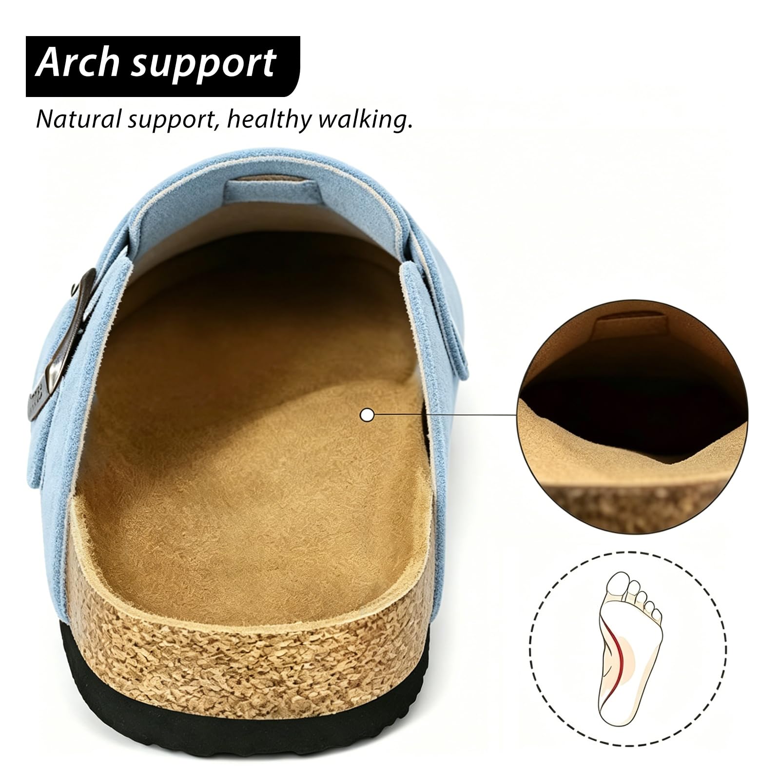 AONETIGER Mules et Sabots Femme Semelle Liège Bout Fermé GR.36-40 EU | Chaussons Pantoufles en Daim Cuir | Antidérapante Chaussures de Jardin | idéaux pour Maison, Bureau, Intérieur et Extérieur