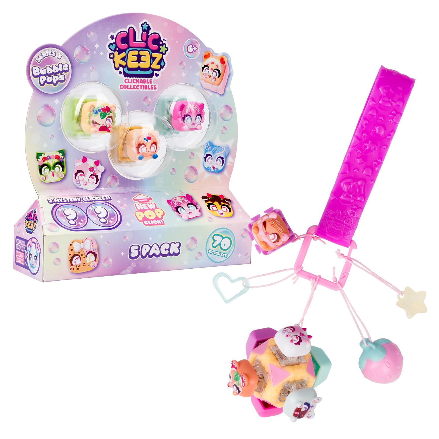 Clickeez Deluxe Keychain - Series 3 (Bubble Pops) | Includes 7 Clickable Keyboard Collectibles and Fidget Cube! | 70 Characters To Find, Cute Themes & Rare Surprises | Ages 6+