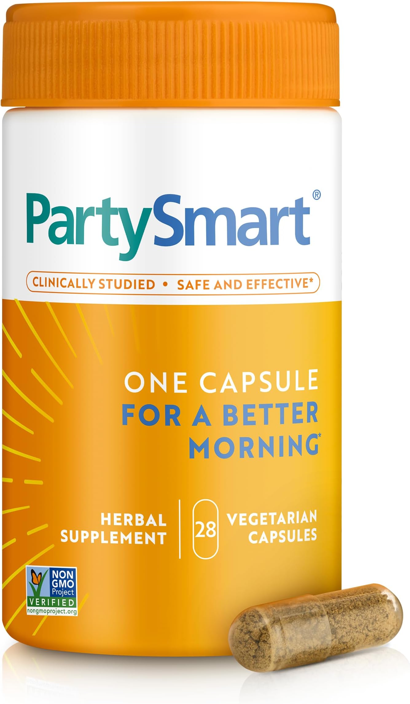 PartySmart, One Capsule for a Better Morning, Plant-Based Liver Support for a Better Morning After Drinking, Clinically Studied, Non-GMO Project Verified, 28 Capsule Larger Size