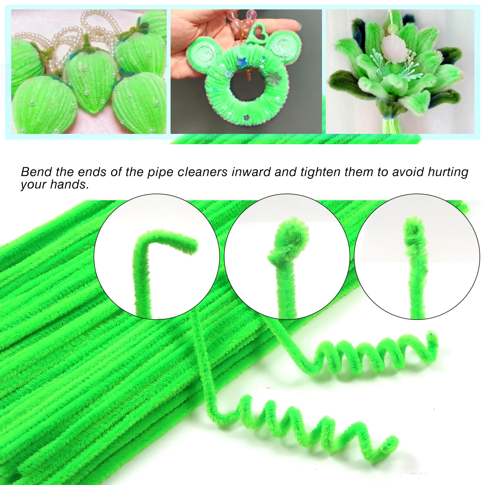 TOAOB 200pcs Fluorescent Green Pipes Cure 6 mm x 300 mm Chenille Rod Assorted Cleaners Crafts Set for DIY Crafts Decorations Supplies Craft - Image 3
