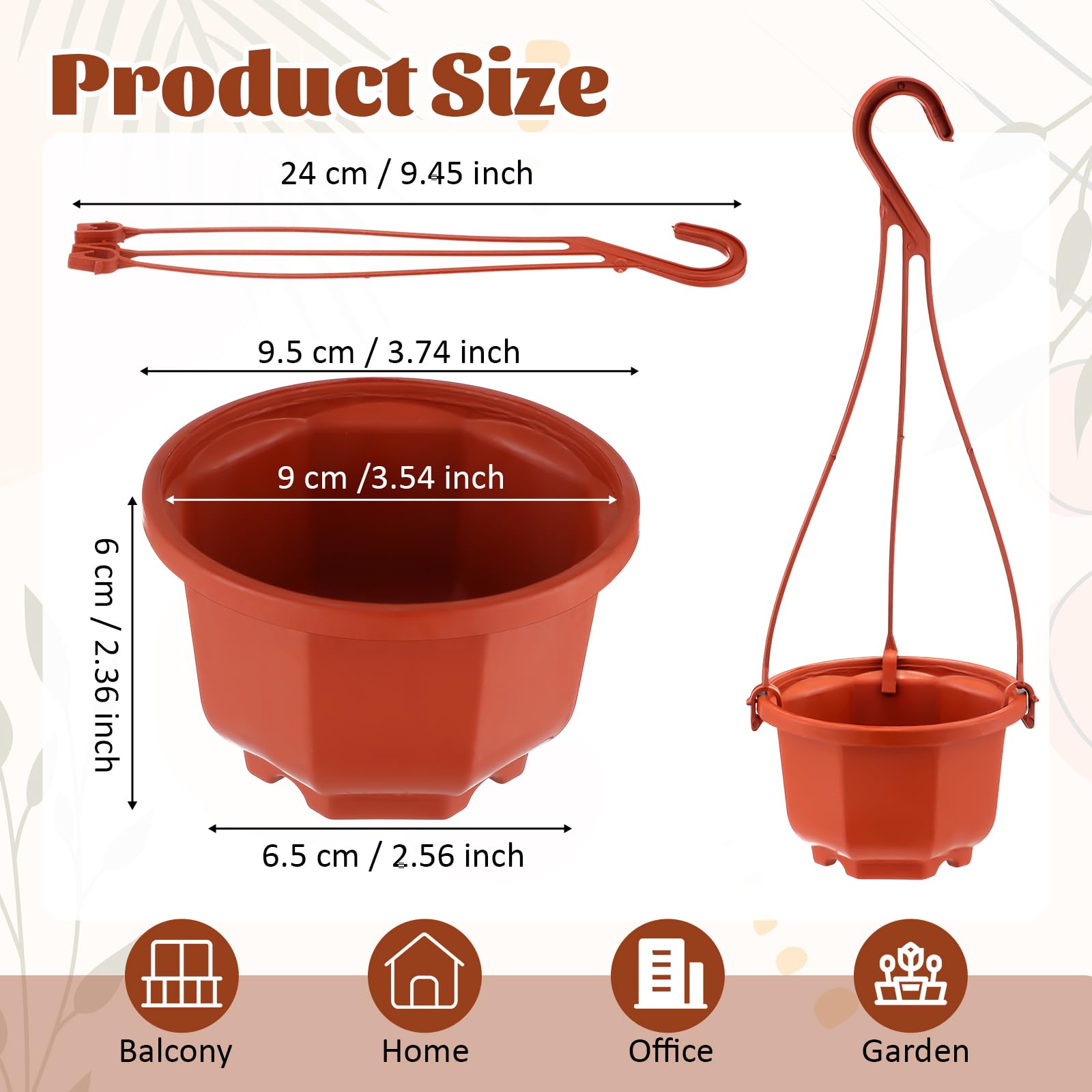 Roshtia Lot de 50 pots de fleurs à suspendre en plastique avec trous de drainage et crochets pour maison, jardin, balcon, porche (marron, 9,4 cm)
