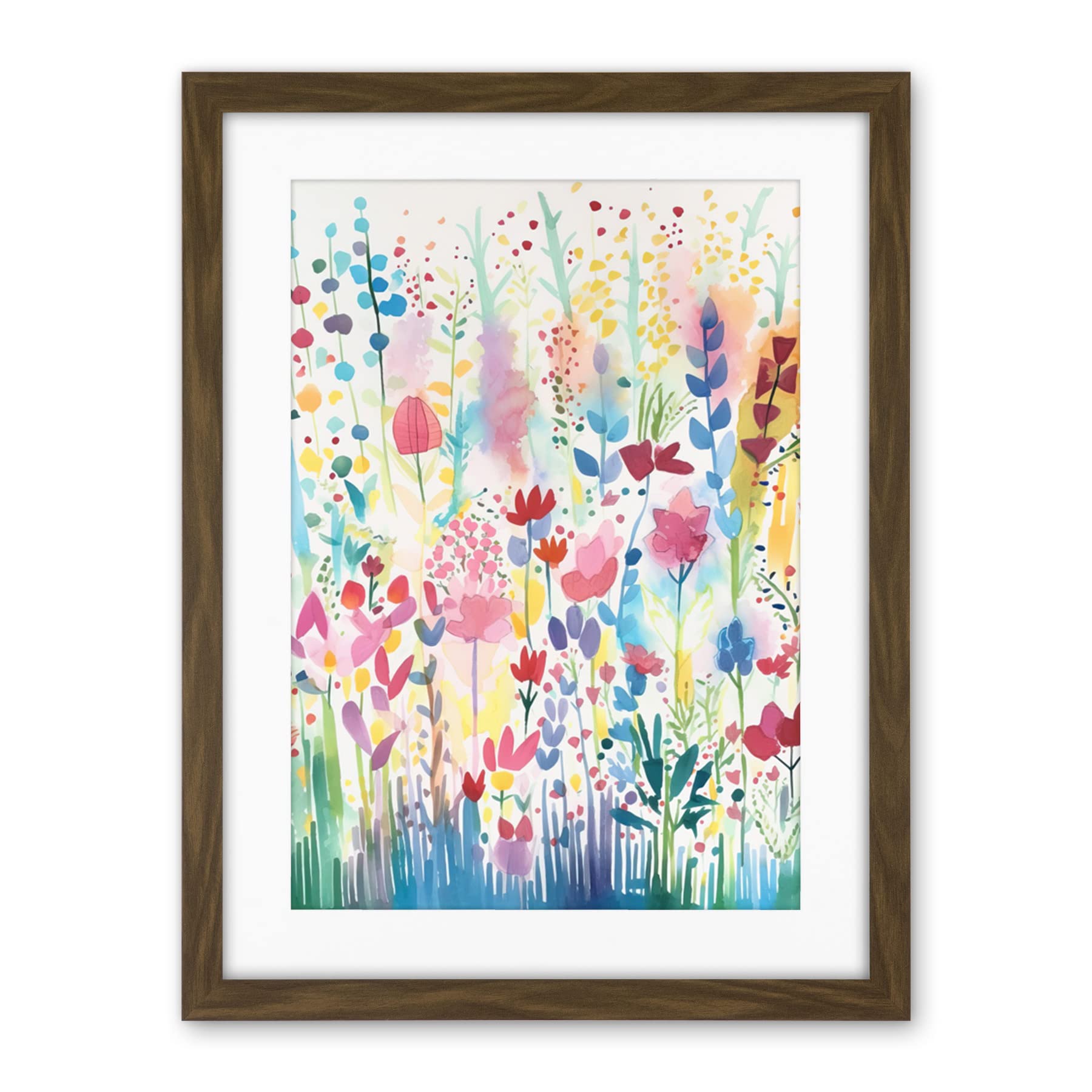 Artery8 Soft Pastel Wildflower Floral Folk Art Artwork Framed Wall Art Print 18X24 Inch