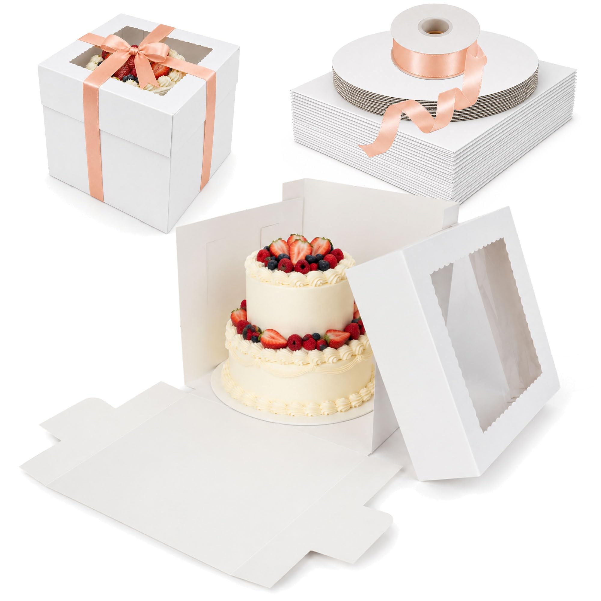 10 Inch Cake Box with Window and Cake Boards, 10PACK Tall Cake Boxes