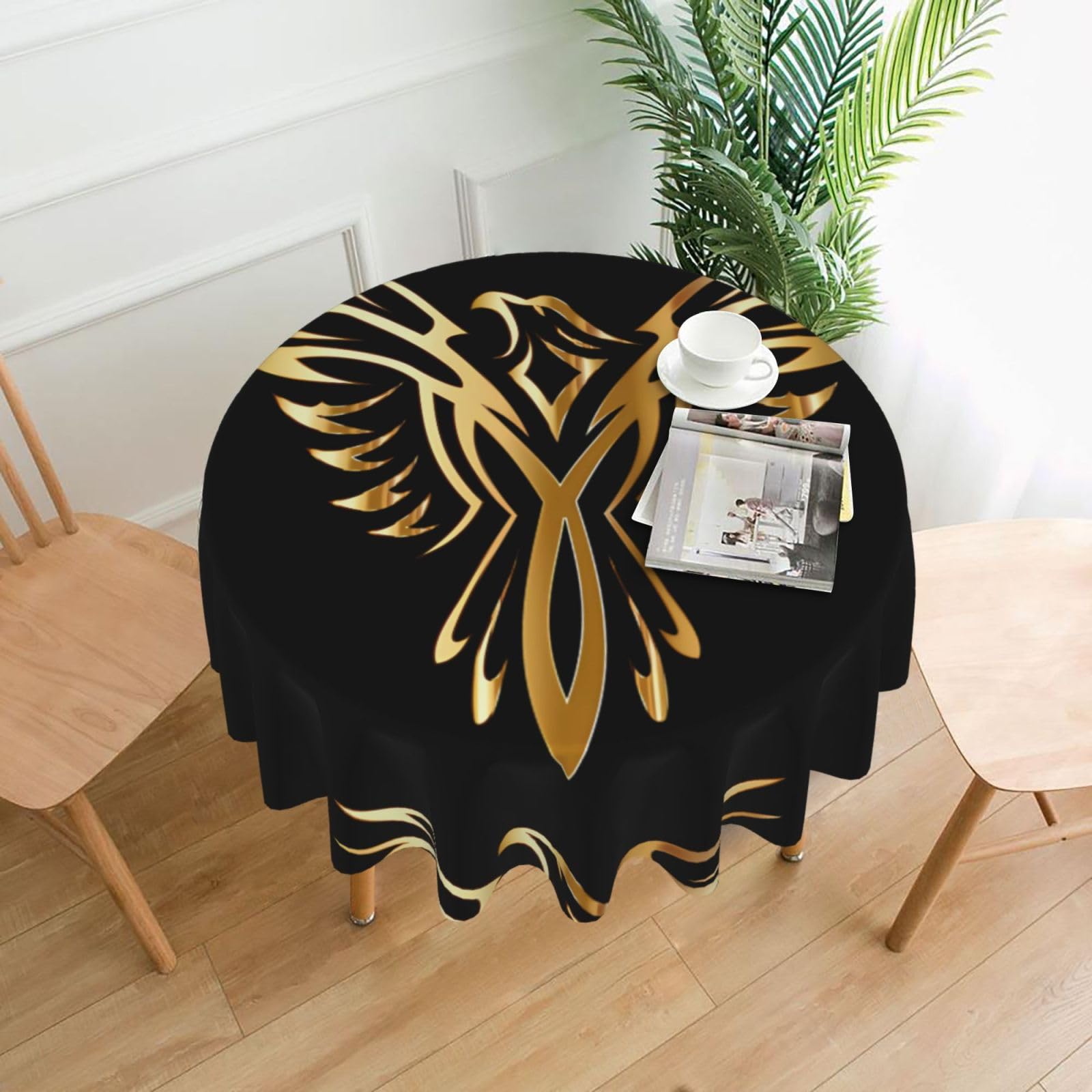 Hjfczh Black Phoenix Prints Round Table Throw 60 Inch - Waterproof Table Cover - Soft & Wrinkle Resistant Decor Layer For Dinners, Parties & Everyday Use