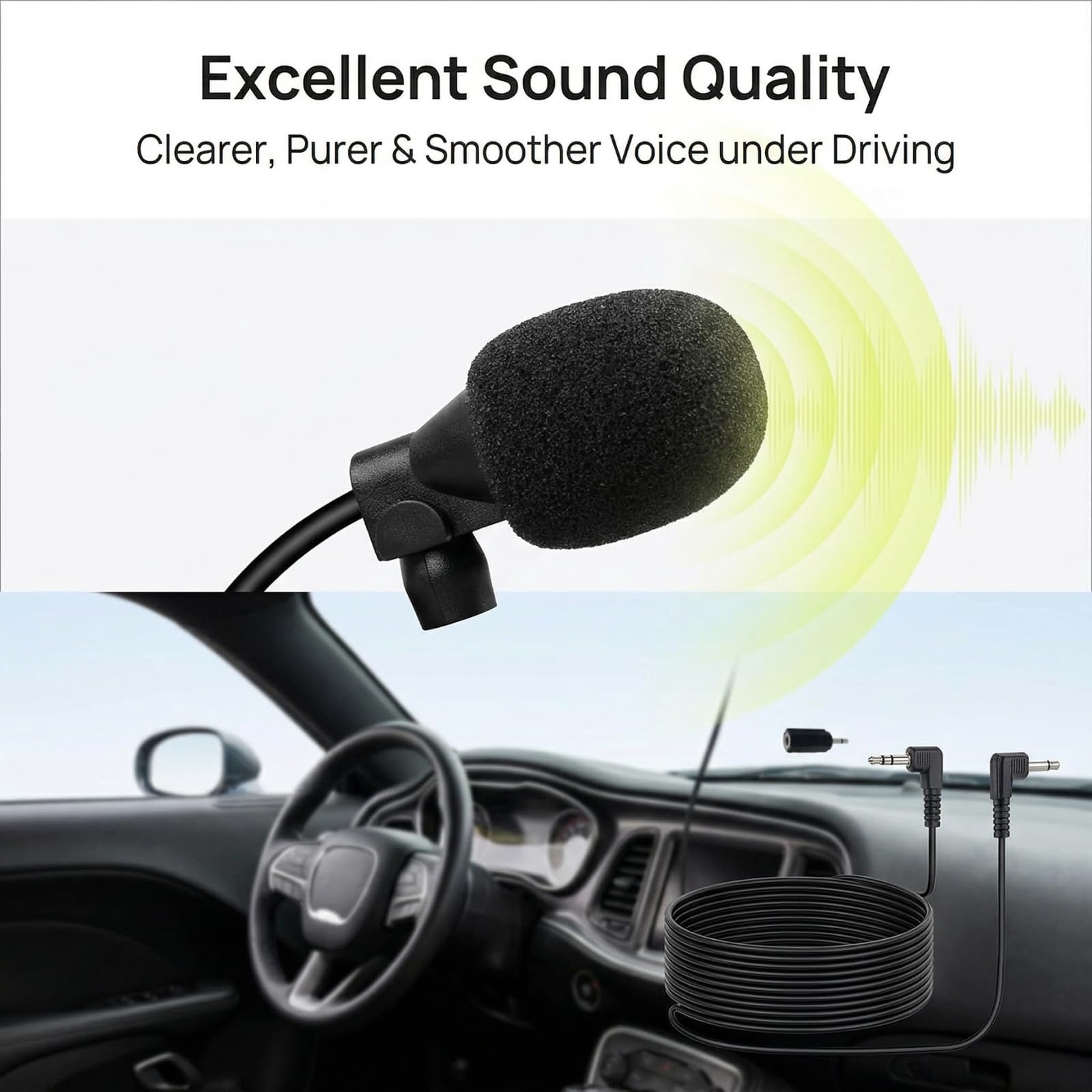 Microfono Autoradio, Microfono Jack 3.5, Plug and Play, con Supporto, per Stereo, Radio, GPS, DVD, Veicolo Unità Principale, Bluetooth(3m)