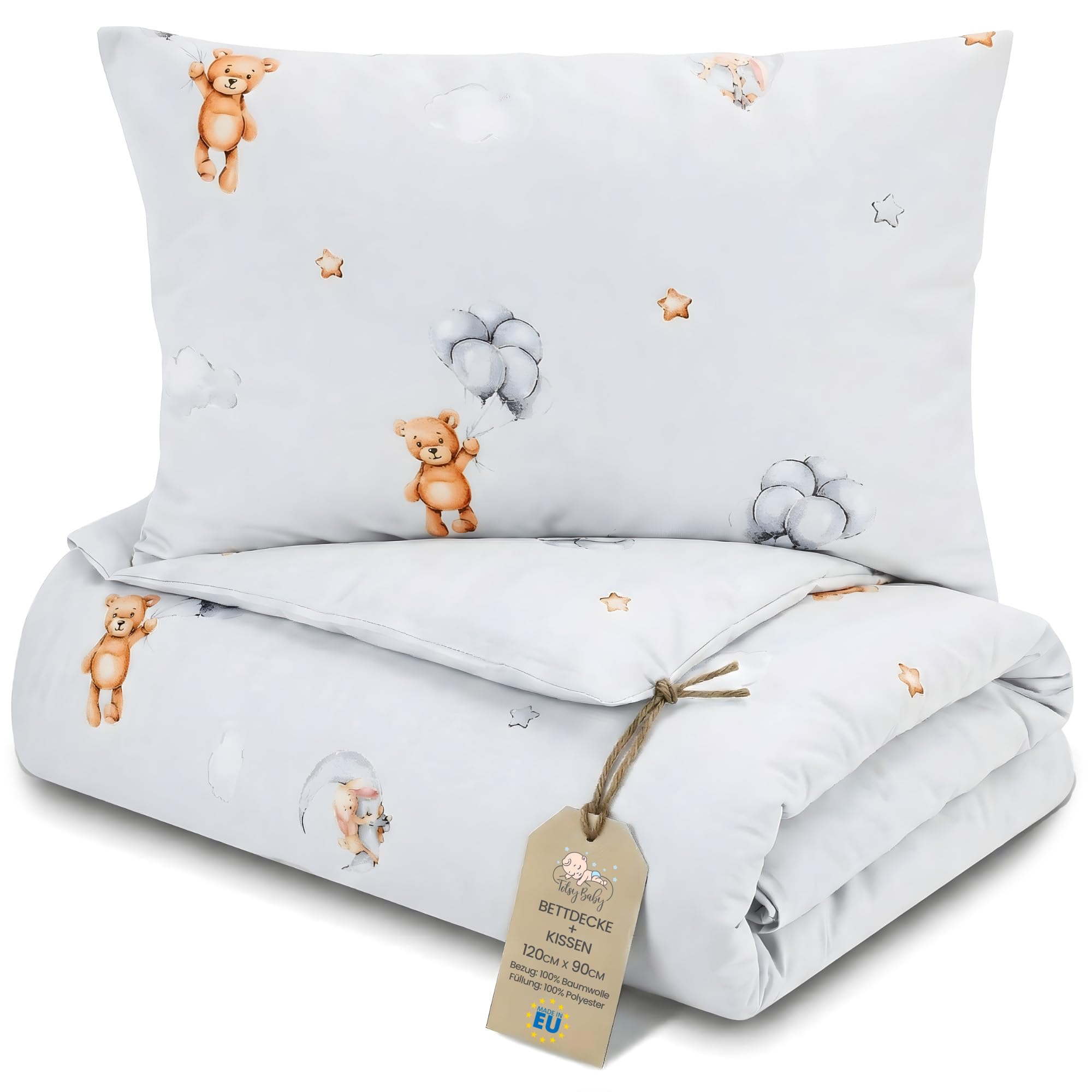 Totsy Baby Trapunta per bambino cotone 90x120 - piumono culla neonato set Imbottitura per piumone 90 x 120 cm con cuscino 40 x 60 cm per ragazzi e ragazze Oeko-Tex Orsi di peluche