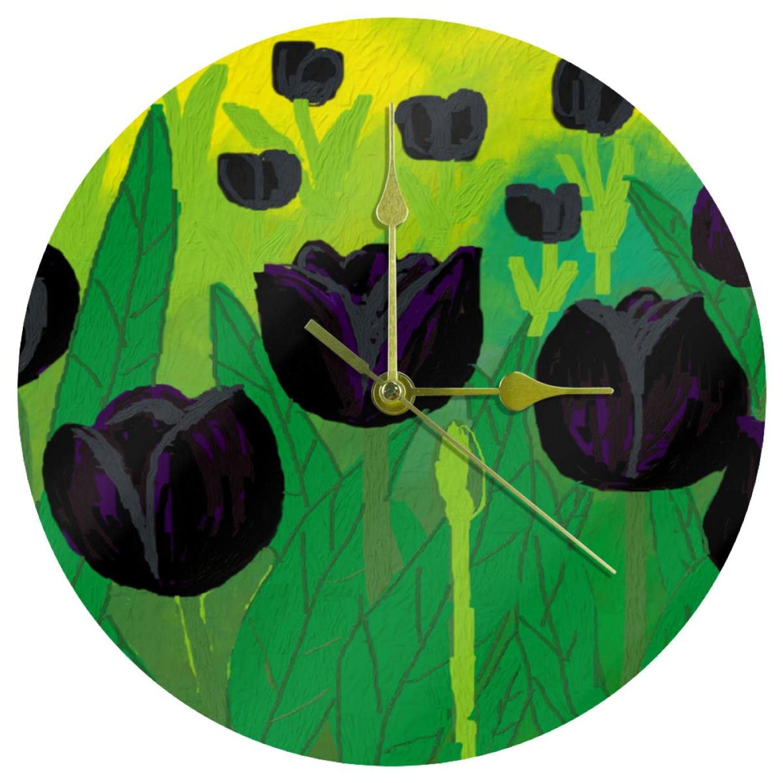 Horloge murale acrylique peinture fleur décorative et silencieuse