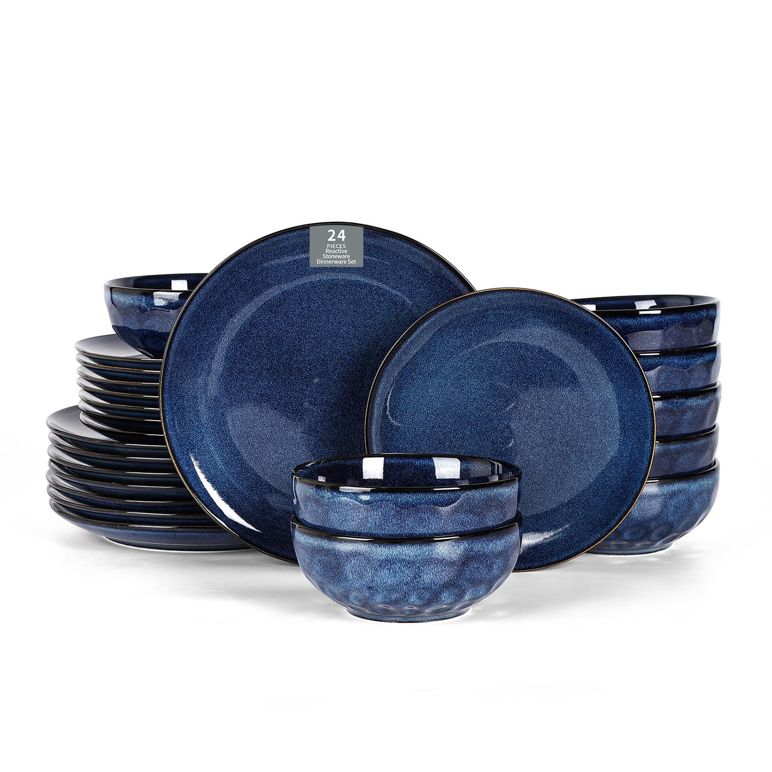 Ceramic 24 Pieces Dinnerware Set - Dinner Plates Salad Plates Cereal Bowls Set Service for 8 - Scratch Resistant Microwave Oven Dishwasher Safe - Starry Blue