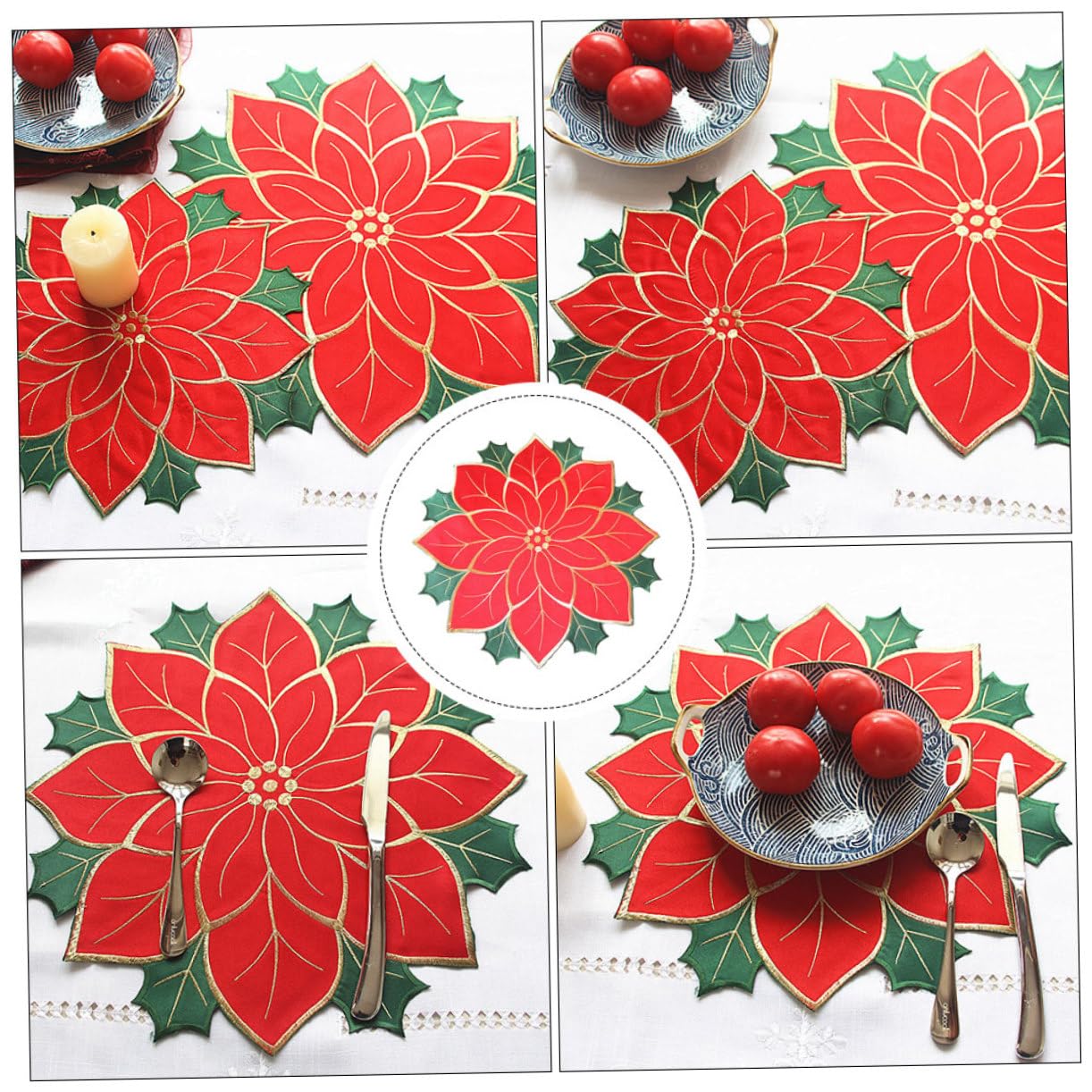 HEMOTON 4pezzi Tovaglietta Natalizia Decorativa Resistente Stuoia Da Tavolo Con Motivo Festivo Per Casa e Ristorante Facile Da Pulire e Conservare Atmosfera Accogliente Per Festività