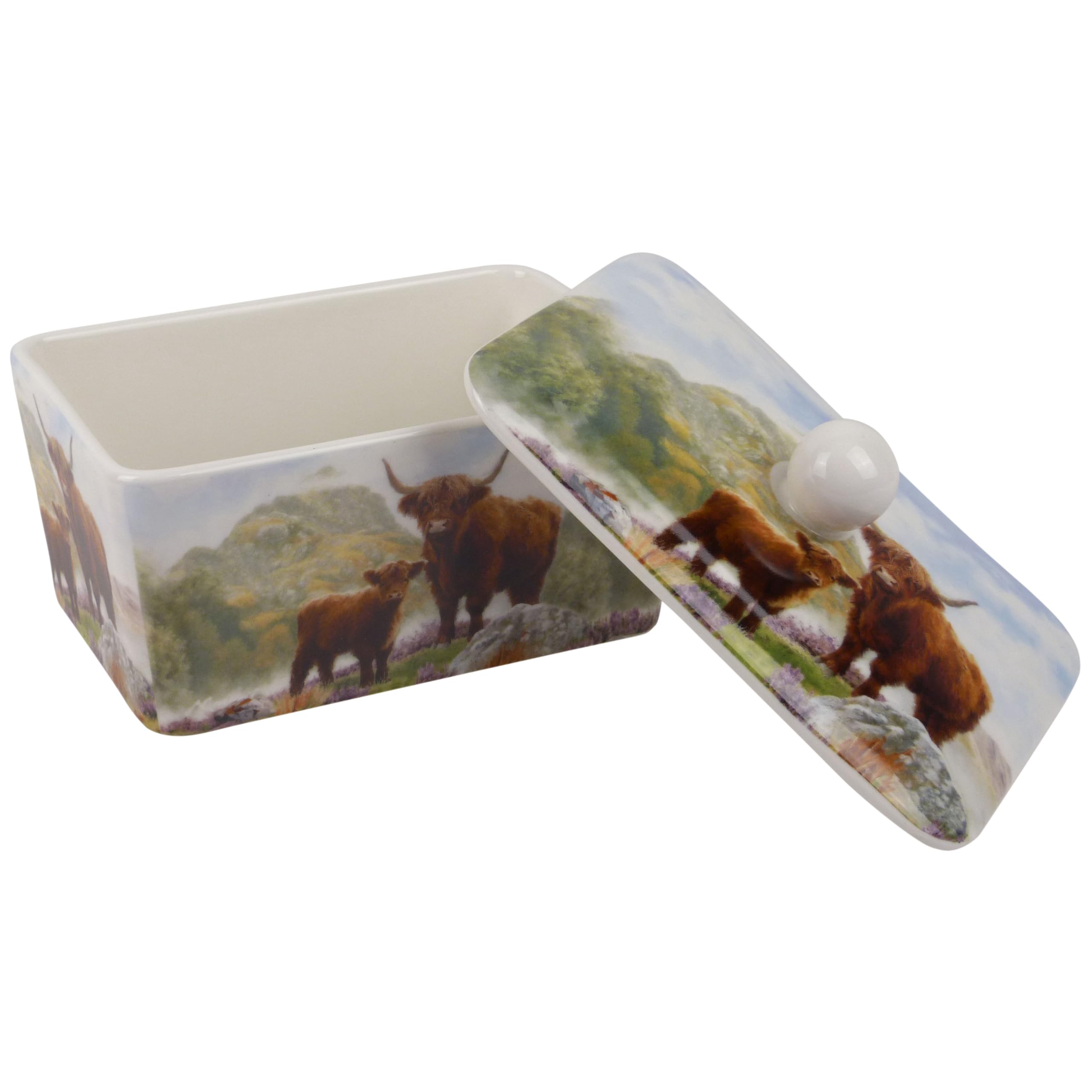 The Leonardo Collection Highland Cow Butter Dish by Macneil Studios, White Or Light Cream - Image 3