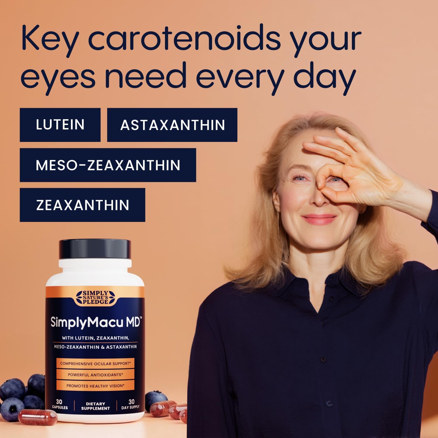 Simply Macu MD – Advanced Vision Support Supplement with Lutein, Zeaxanthin, Meso-Zeaxanthin & Astaxanthin – Bilberry Extract – Vegan, Non-GMO, Gluten Free – 30 Day Supply (30 Capsules)