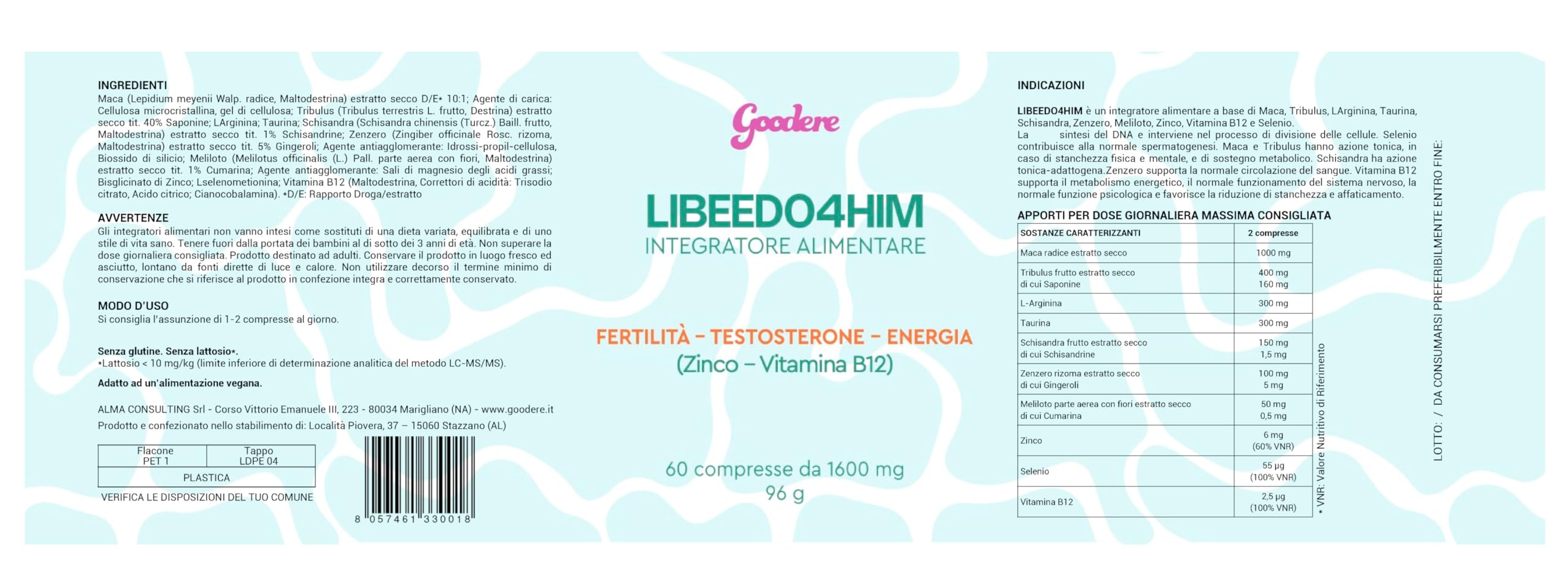 LIBEEDO4HIM - Integratori Per Uomo Con Maca Peruviana, Tribulus E Arginina – Supporto Energetico, Benessere Maschile – 60 Compresse