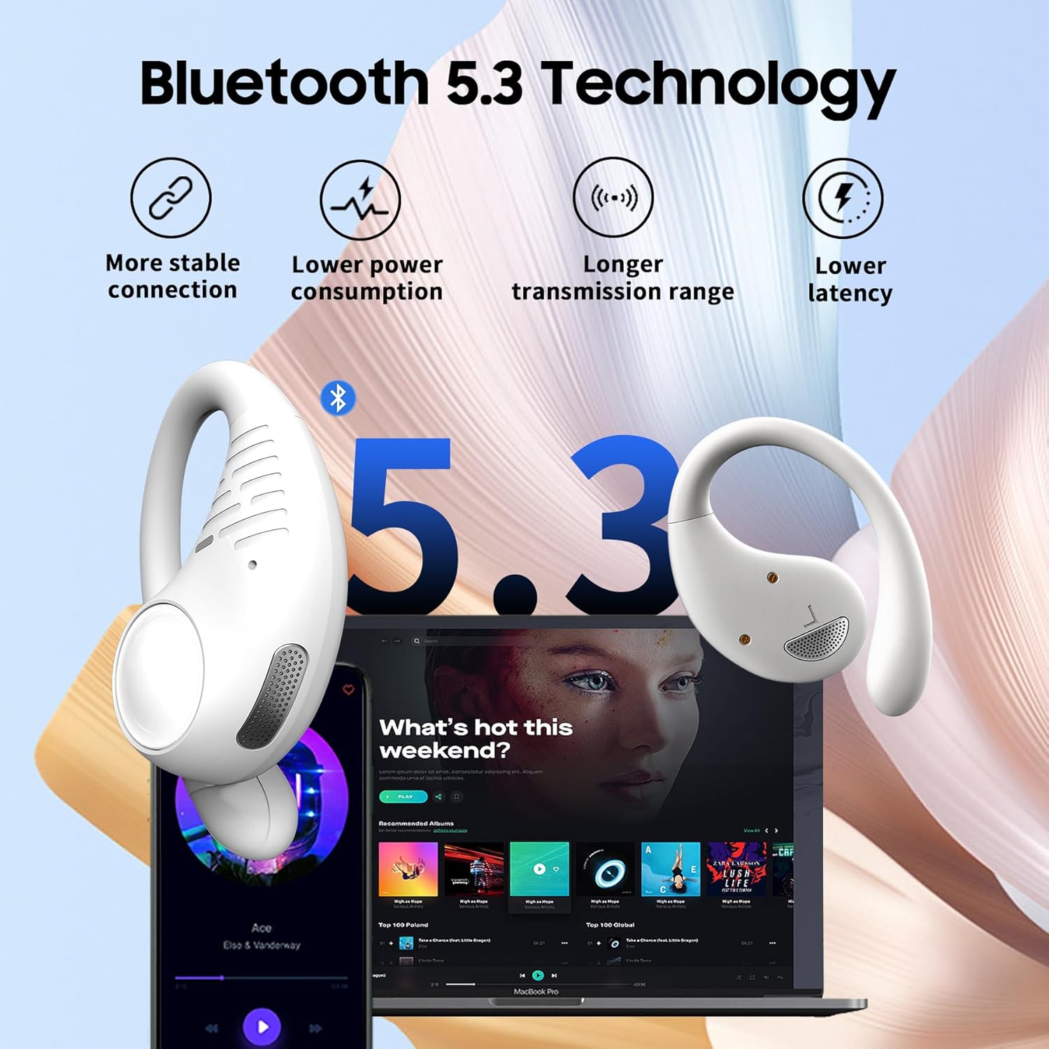 Graphic showing Bluetooth 5.3 technology and device compatibility