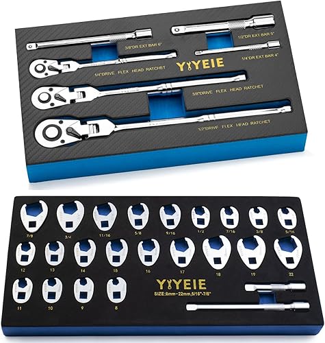 Juego de llaves de trinquete giratorias flexibles de acero al cromo vanadio de 180 grados, 22 piezas