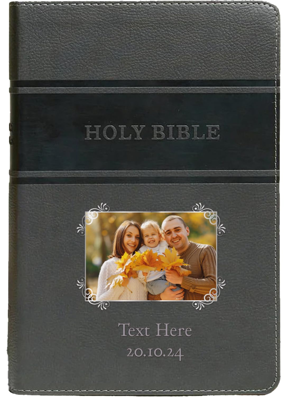 Printualist Personalized Gift Bible Custom Photo & Text, KJV, Gray, King James Version, Red Letter Edition, Comfort Print, Faux Leather