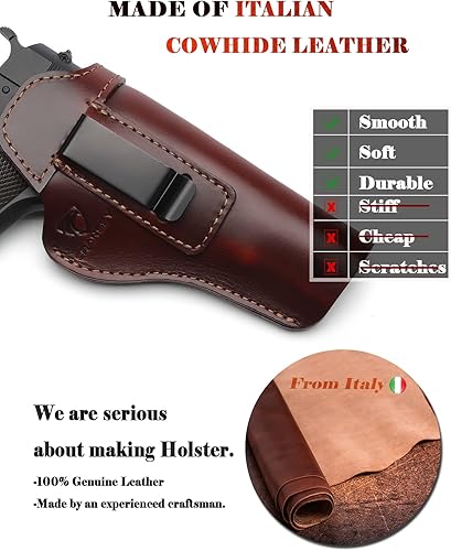 Miniatura 3 de Cranssy Funda 1911 Funda IWB de piel auténtica para transporte oculto compatible con Kimber 1911Colt 1911 S  W 1911Sig Sauer 1911Remington - Ruger