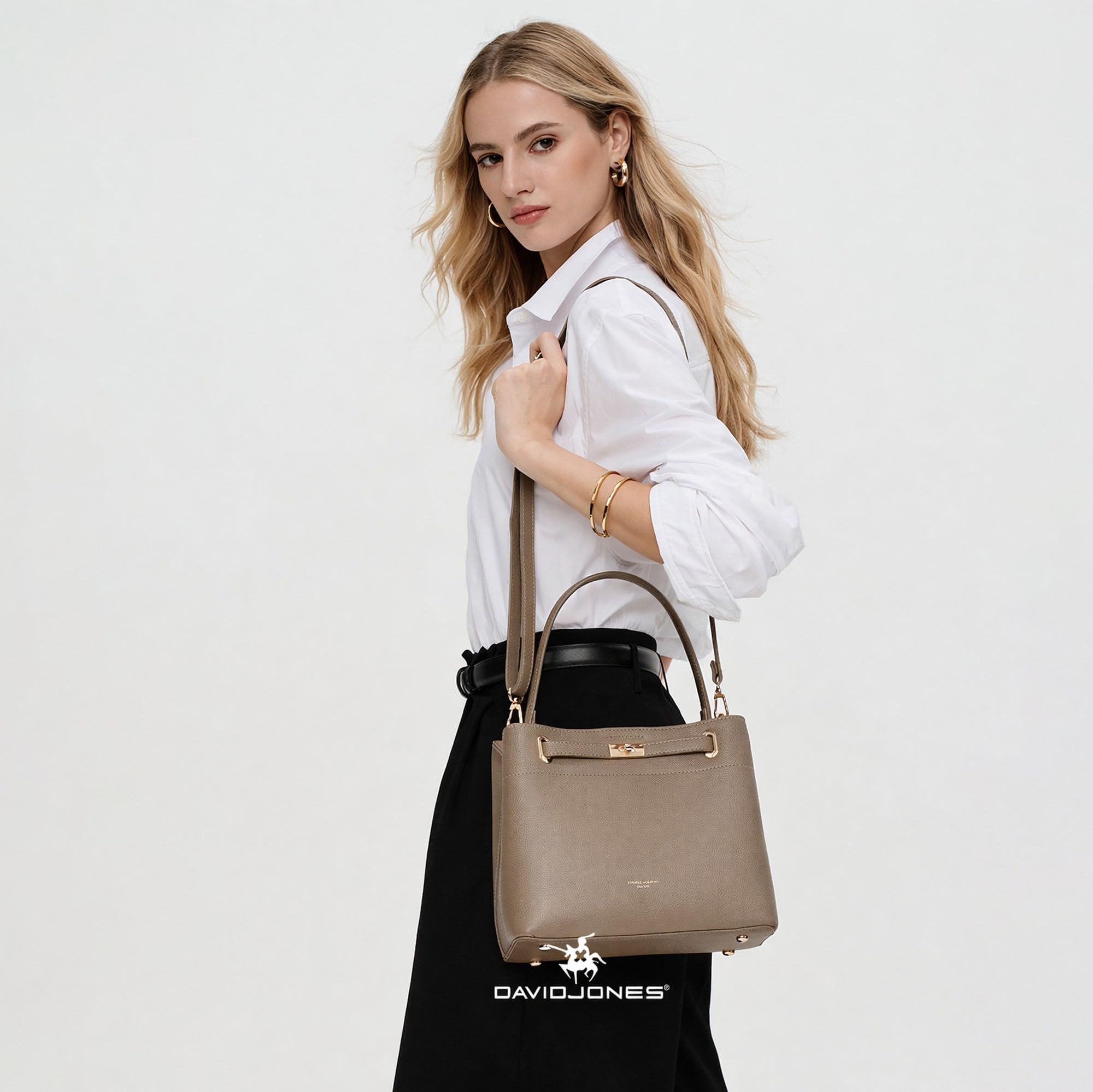 David Jones - Bucket Bag Damen, Beuteltasche Eimertasche PU Leder | Mittelgroße Umhängetasche, Schultertasche mit 3 Fächern, Elegante Tasche, Stilvolle Handtasche, Modische Henkeltasche Alltag