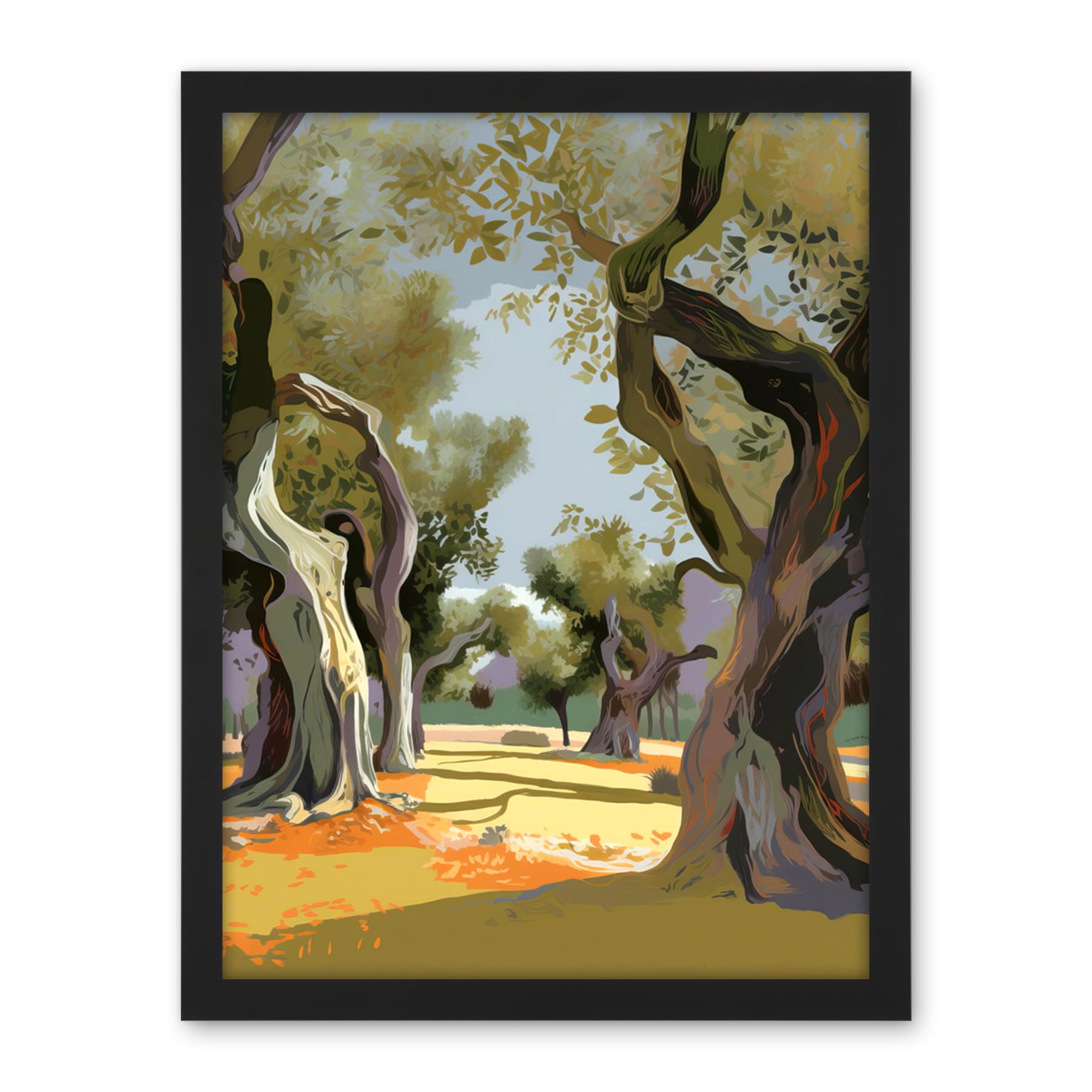 Artery8 Mediterranean Landscape of an Olive Tree Grove Artwork Framed Wall Art Print 18X24 Inch