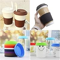 Vista 5 de Silicone Cup Covers, Reusable Silicone Lids for Mugs Cups Flexible Mug Covers Hot Cup Lids for Coffee - White 2Pcs