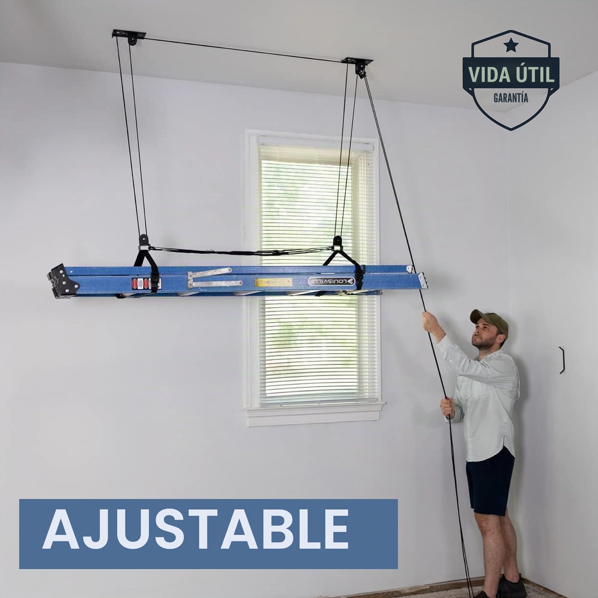 StoreYourBoard Polea de almacenamiento para escalera de techo de garaje, sistema de elevación superior, 150 lb