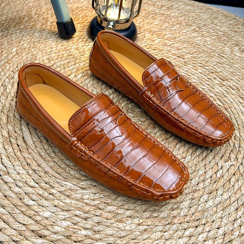 Men's Loafers Round Toe Vegan Leather Plaid Penny Loafers Flexible Anti-Slip Flat Heel Wedding Prom Slip-ons2