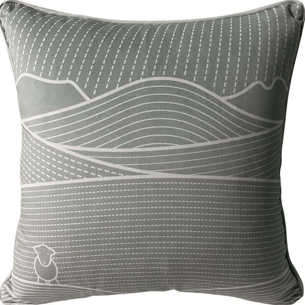 Herdy Dark Grey/White Line Printed Filled Cushion, 40Cm X 40Cm