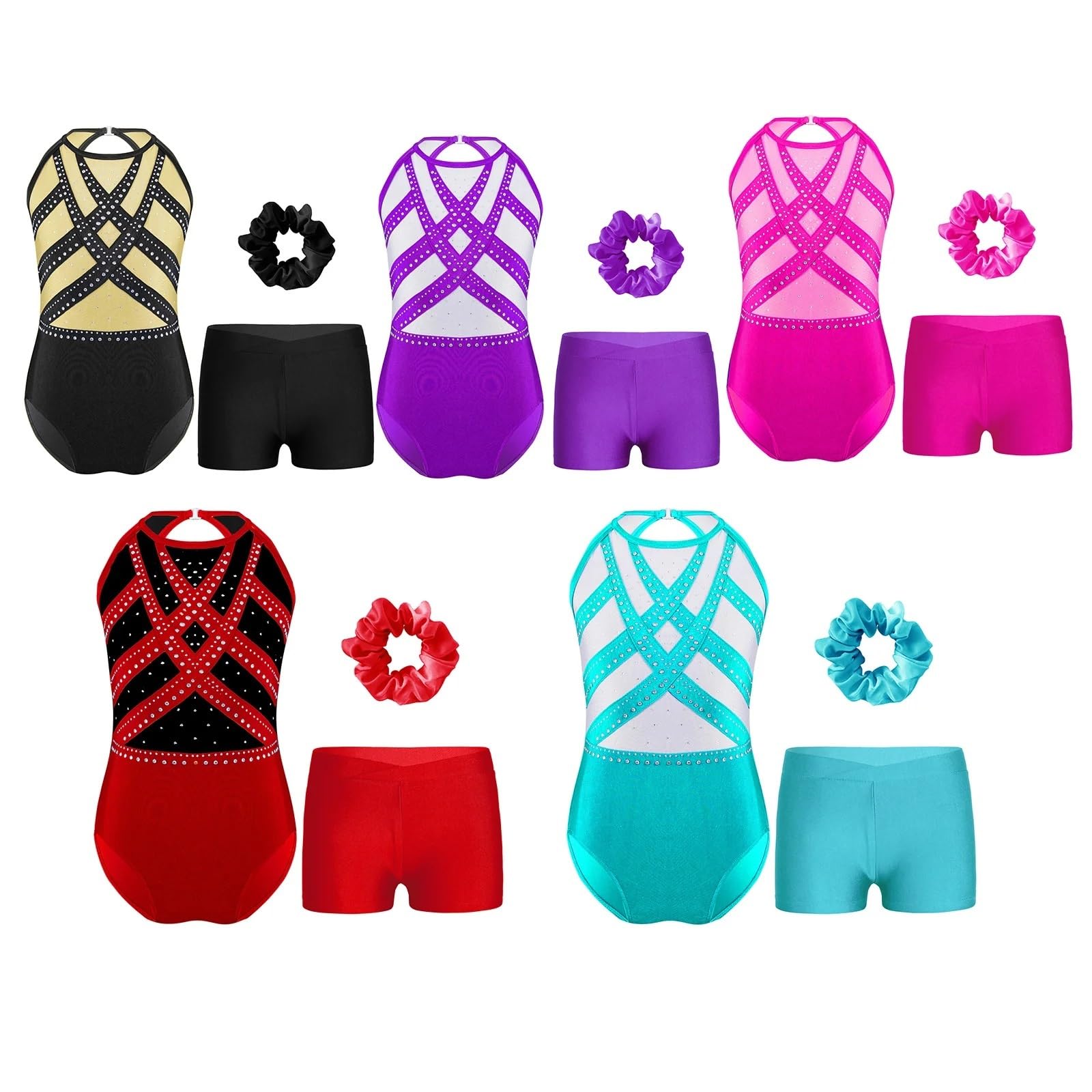 Maillot Gimnasia Ritmica Leotardo sin Mangas de Gimnasia de Ballet for niñas con Pantalones Cortos, Trajes de Entrenamiento Deportivos de Baile de 2 Piezas(Pink,8)