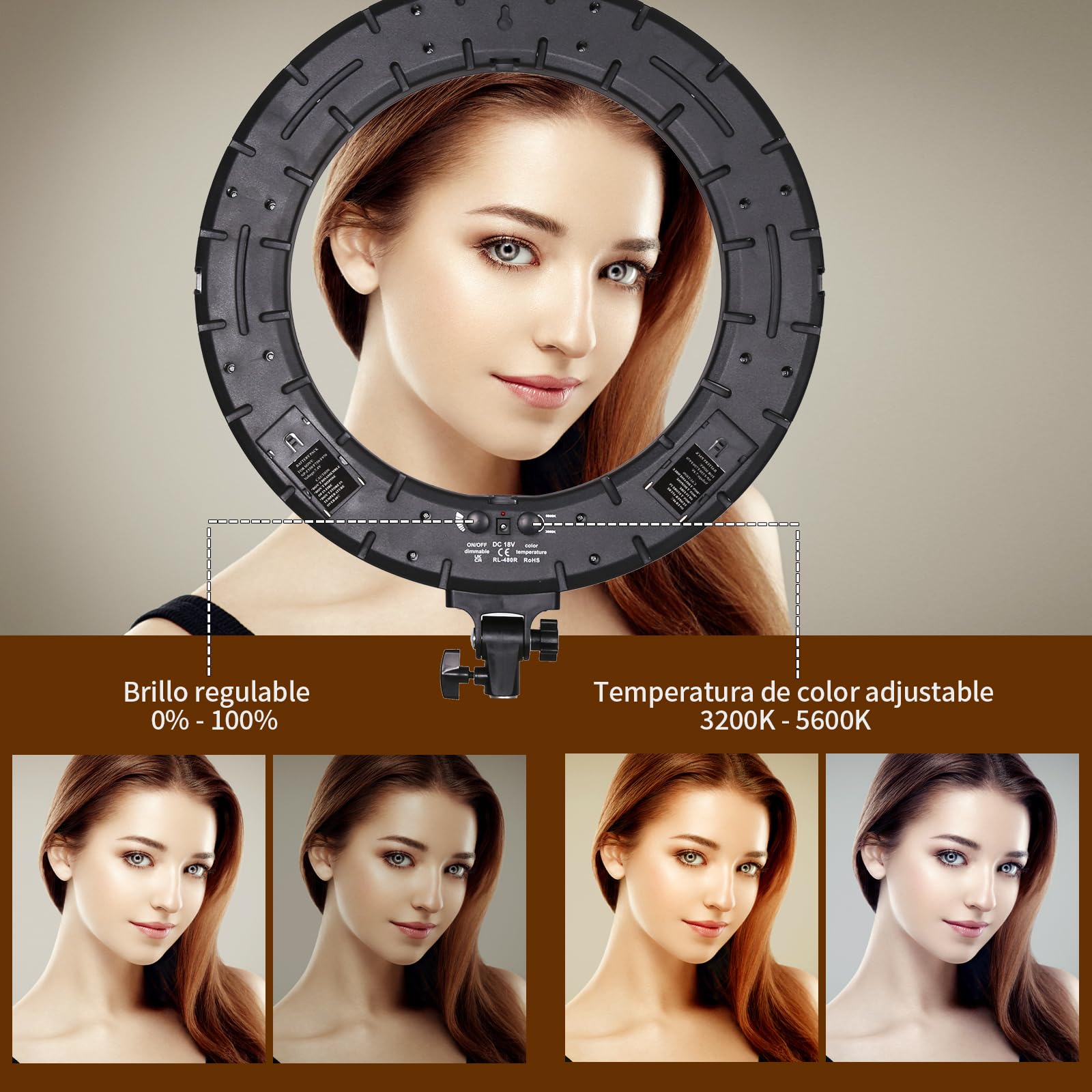 18" 60W LED Ringleuchte Set Tattoo Ceja Fülllicht Dimmbares Kamera Fotografía Studiolicht VideoLicht mit Makeup Retrat YouTube Video Shooting (18 Zoll Set mit weichen Röhre)