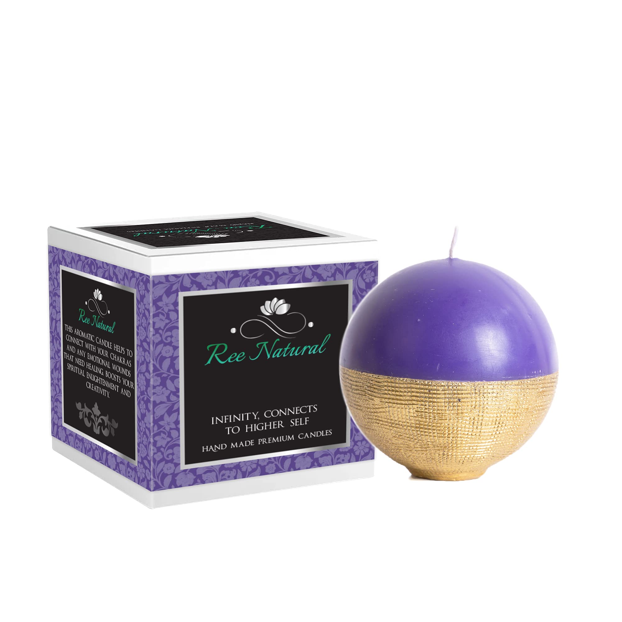Ree Natural Hand Made Premium Aroma Wax Purple Candle (Infinity, Connects to Higher Self) – Round