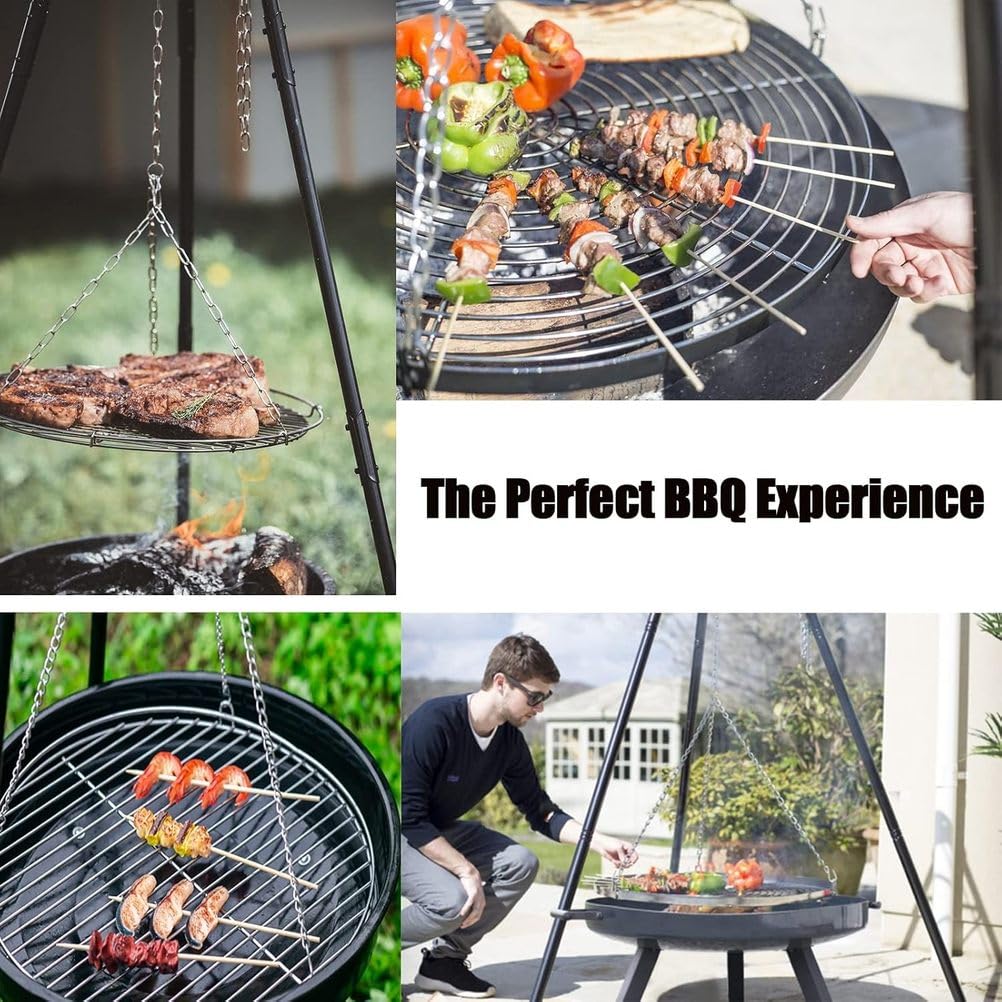 BBQ Barbecue con griglia sospesa Treppiede con Grill Giardino-Superficie della grigliacirca 58 cm- Campeggio Falò Esterno Braciere da con Griglia,Barbecue a carbonella