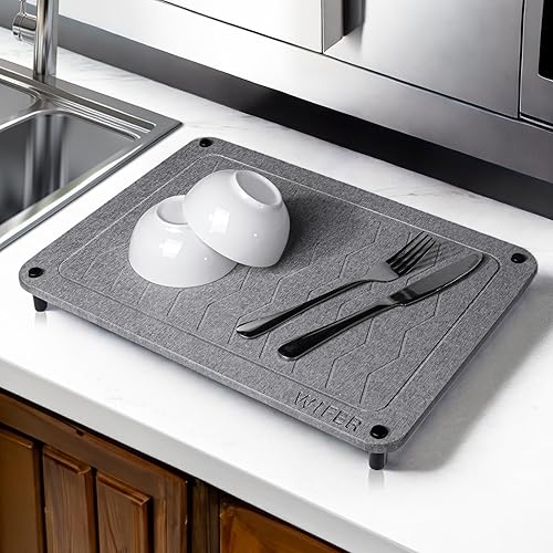 Miniatura 7 de WIFER Tapete de secado de piedra para encimera de cocina, tapete de secado de platos de tierra de diatomeas súper rápida y absorbente para múltiples
