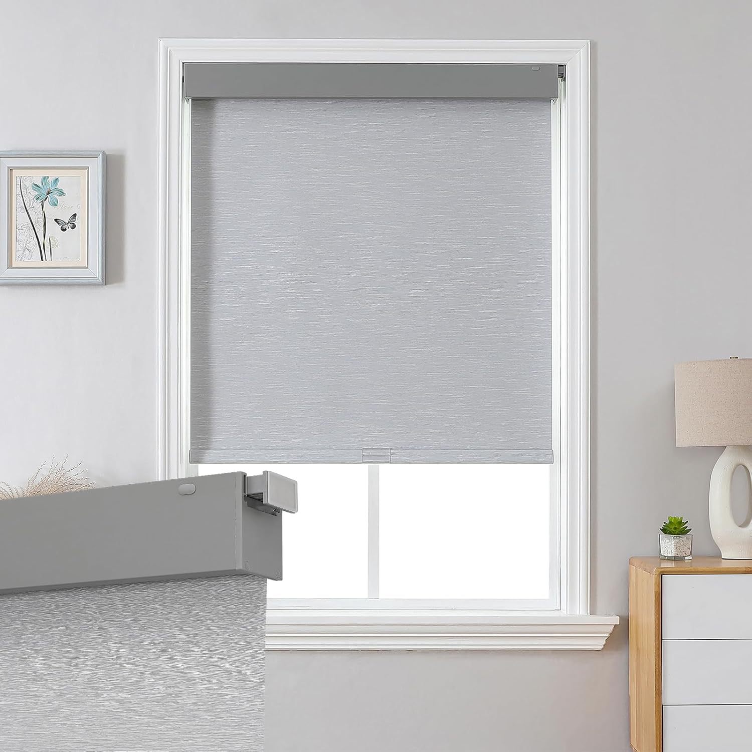 Joydeco No Drill Blackout Shades, Free-Stop Cordless Roller Shades, UV Protection, Thermal Insulated Blinds for Indoor Windows, Easy Install Window Blinds for Home and Office (Grey, 35" W X 75" H) Light Grey (No Drill) 35"W x 75"H