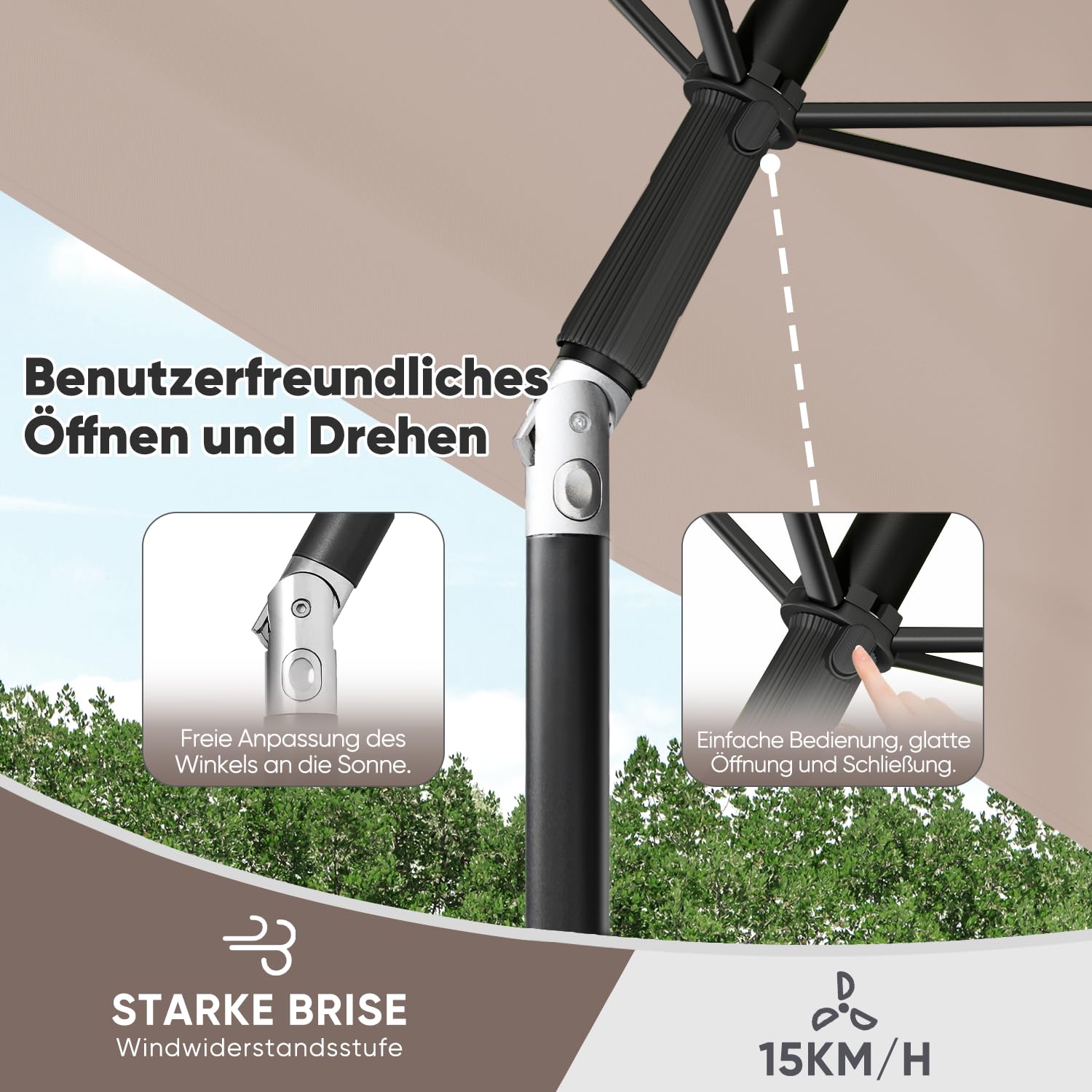 Sekey Sonnenschirm Balkon mit Sonnenschirmhülle, Sonnenschirm Rechteckig mit UPF50+ & GRS-zertifiziert für Balkon, Terrasse & Garten