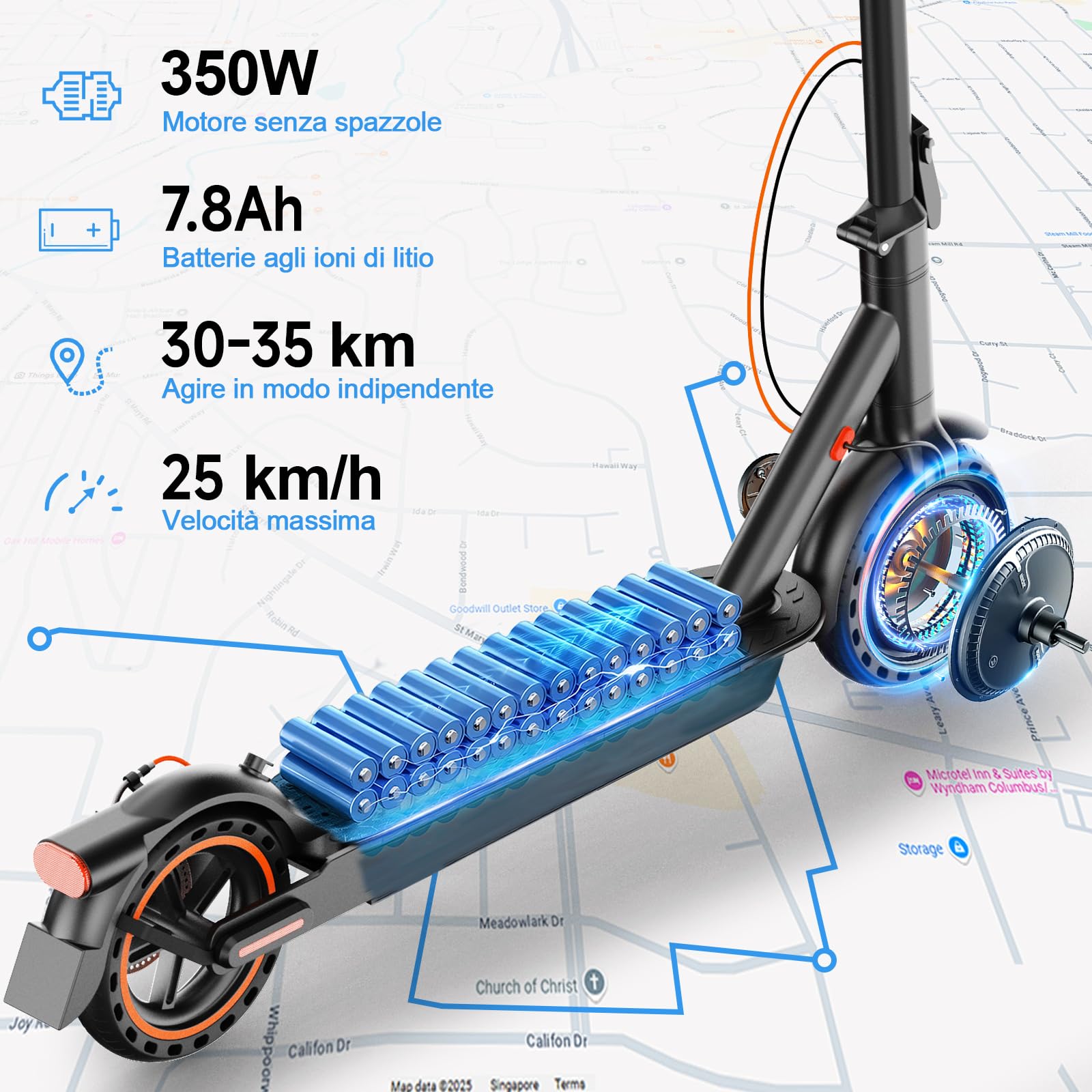 T3 Monopattino Elettrico Adulto Ultraleggero Antifurto-35KM Autonomia, 25 Km/h,350W,Indicatore di Direzione, e App, 8.5" Pneumatici Solidi,E-Scooter Pieghevole, Sistema Controllo Doppia Frenata