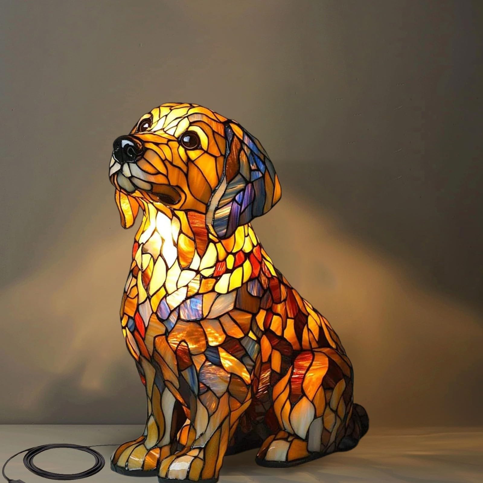 Veilleuse LED Chien En Résine - Décoration Enfant Ou Adulte, Effet Vitrail, Thème Animalier (Westie)