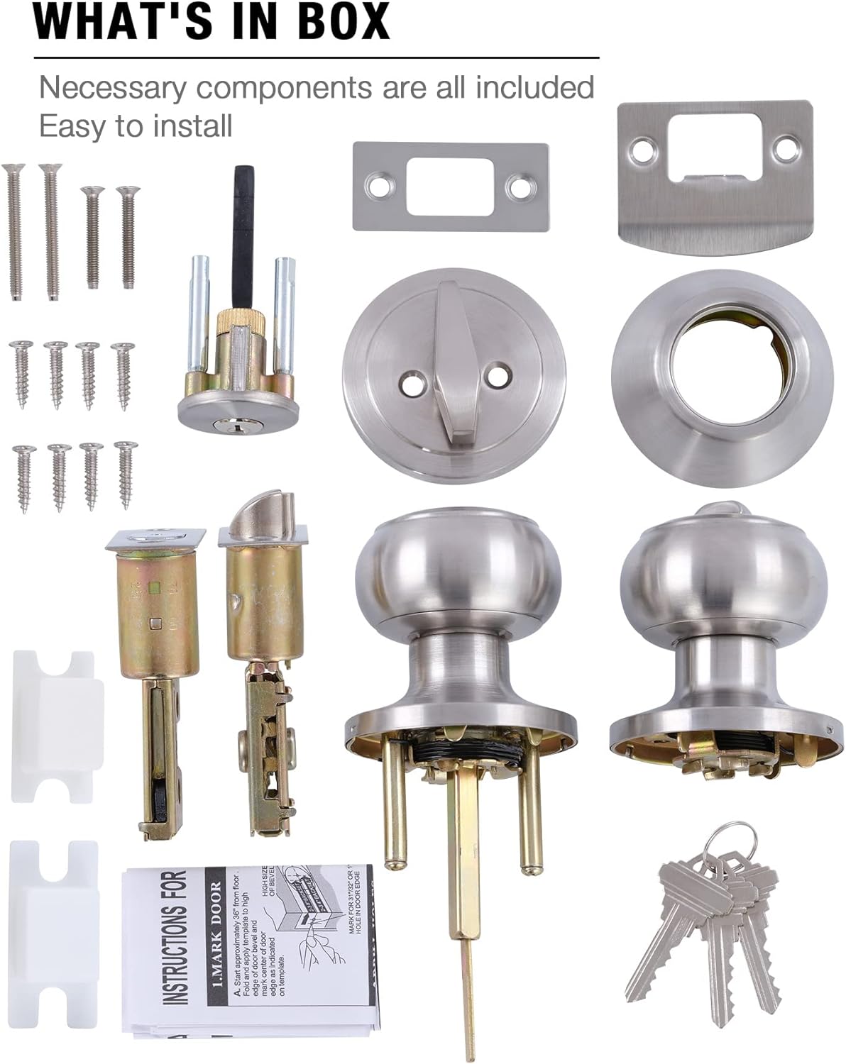 (2 Pack) All Keyed Identical Deadbolt Door knob Single Cylinder Deadbolt Lock Combo Set, Classic Satin Nickel Exterior Door Knobs with Deadbolt Entrance and Front Door Lock