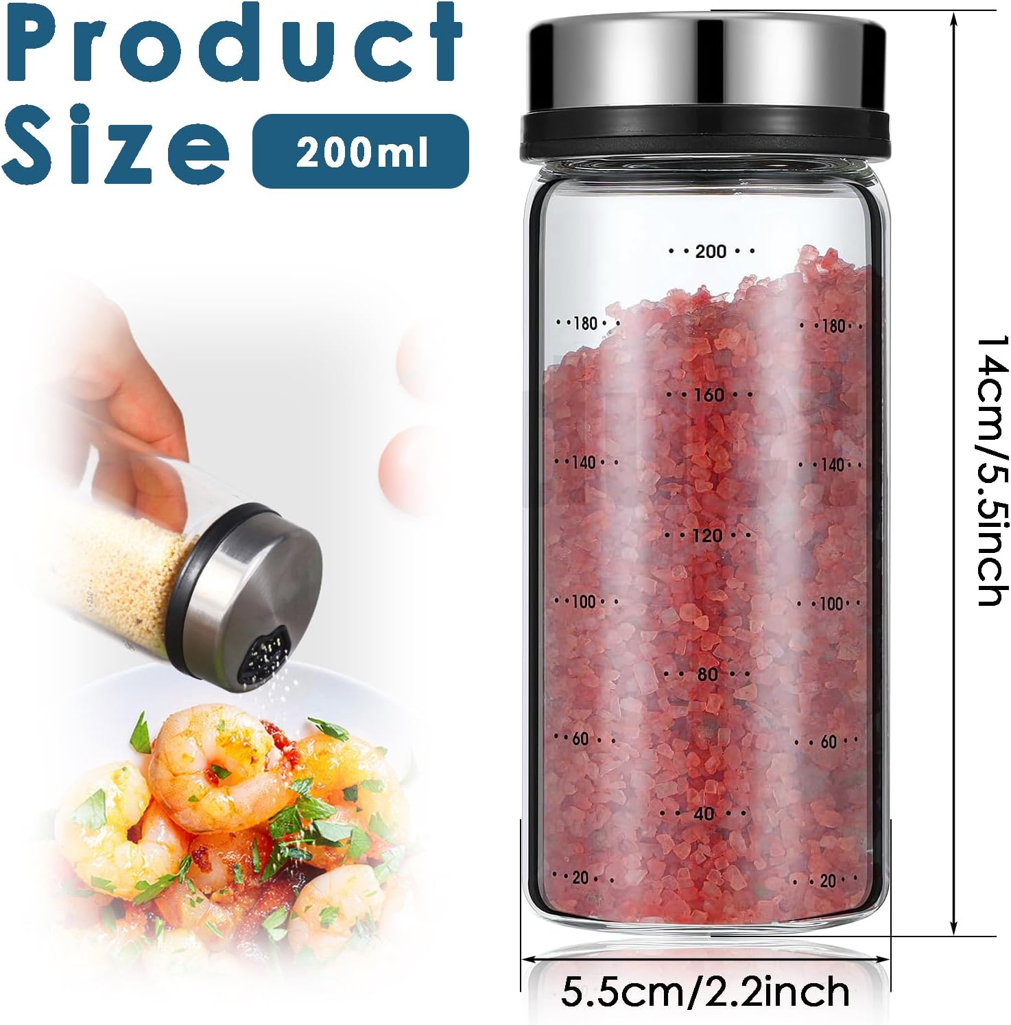 1 Salt Shaker, Salt Dispenser, Seasoning Shaker – 200ml Heat-Resistant Glass Spice Jar with Adjustable Rotating Lid for Kitchen, Dining, or Decorative Use (Leak-Proof)