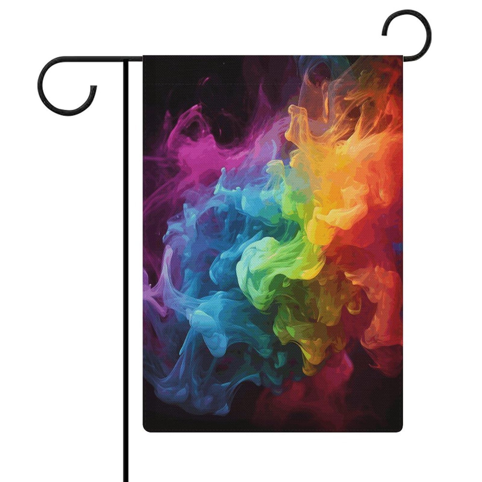 Bandera de jardín de temporada para terrazas y patios con humo de arco iris