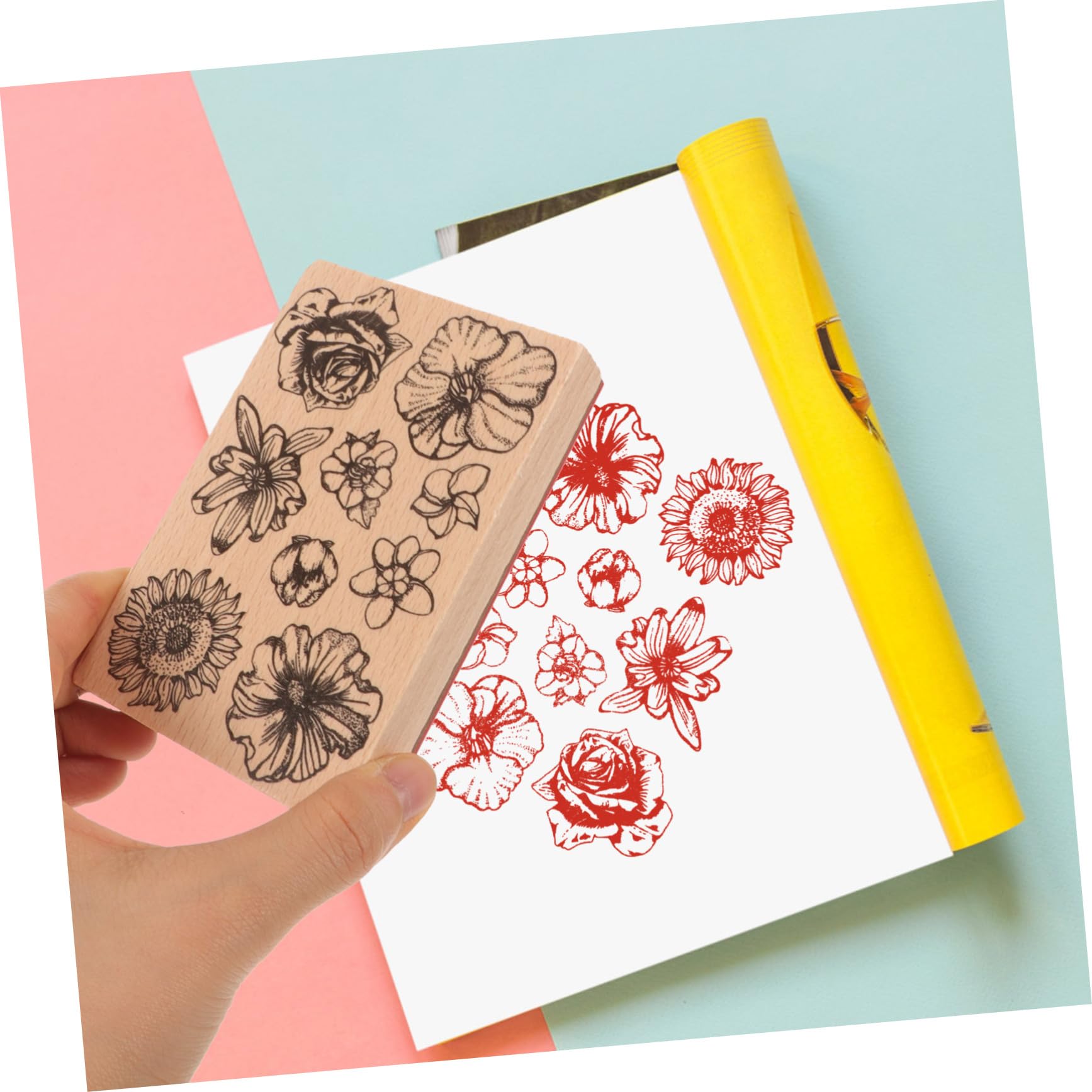 5pezzi Timbratura Decorativa Legno per Crafting di Timbri Multi-Funzione per Diario e Progetti Creativi Design Variabile e Portatile per Amici