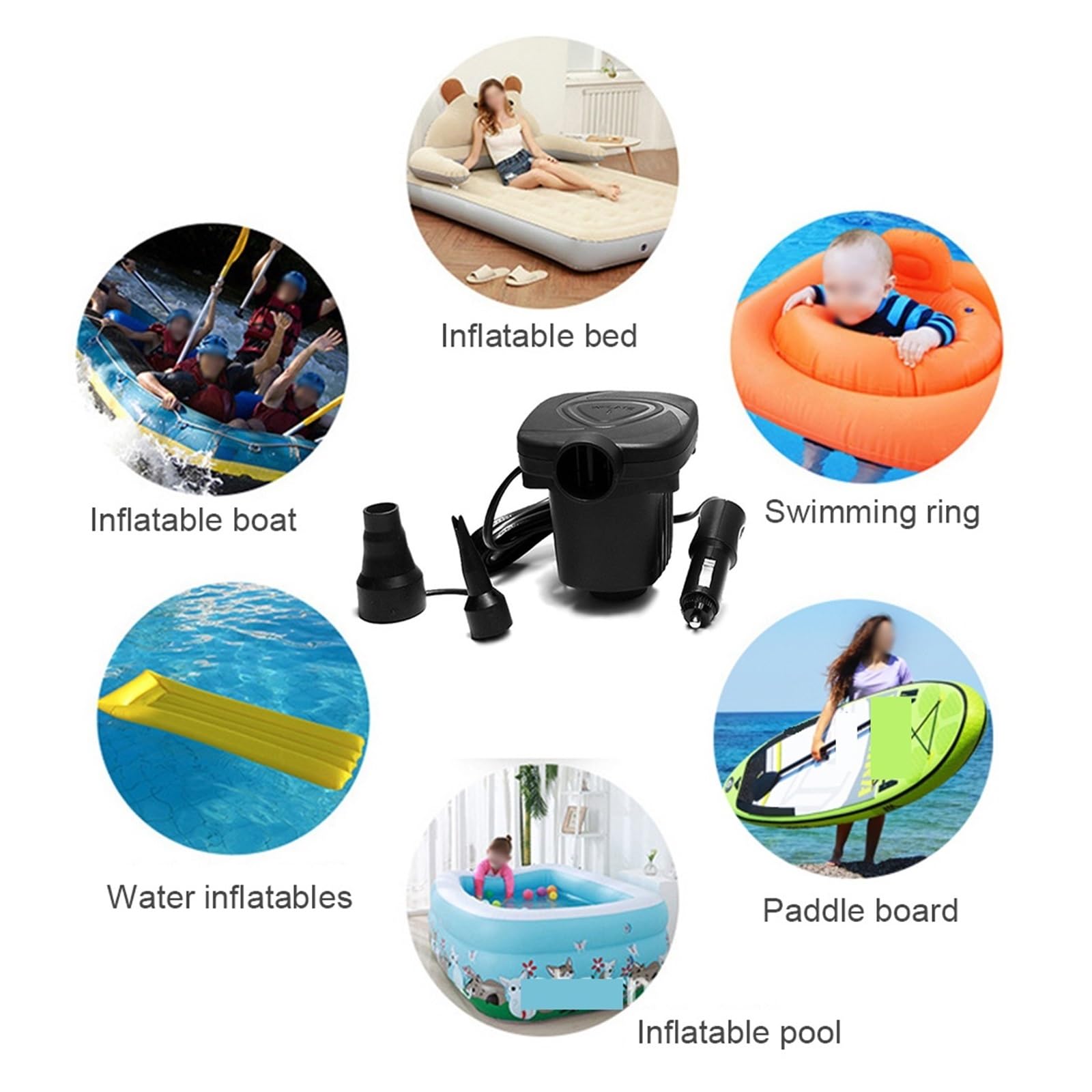 DELURA Compresseur Gonflable Électrique Léger Portatif De Gonfleur De Pompe À Air Rapide Portatif for des Jouets De Piscine De Matelas d'air D'anneau De Natation Large Application