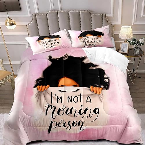 Miniatura 8 de LUVIVIHOME Juego de edredón de 3 piezas para niñas negras afroamericanas, juego de edredón tamaño King, bolsa de tacones altos, citas inspiradoras