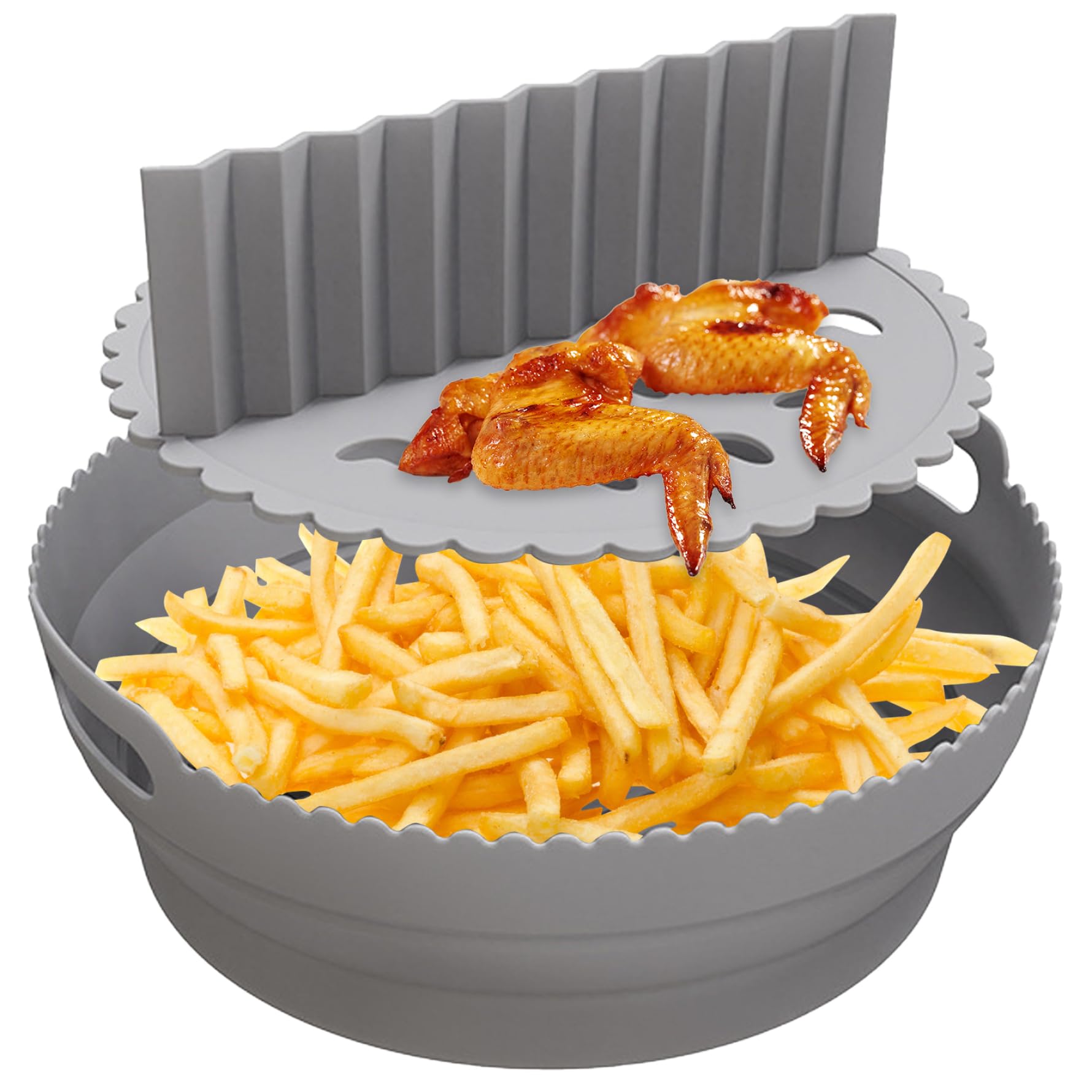 Uanqfegy Air Fryer Liner -Silicone Airfryer Liner with Divider, 8 Inch Reusable Foldable Insert Easy Clean for Microwave Oven