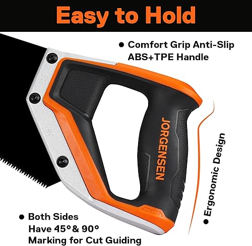 Miniatura 4 de JORGENSEN Sierra de mano profesional con revestimiento negro de 20 pulgadas, mango ergonómico de soldadura ultrasónica de aluminio antideslizante de