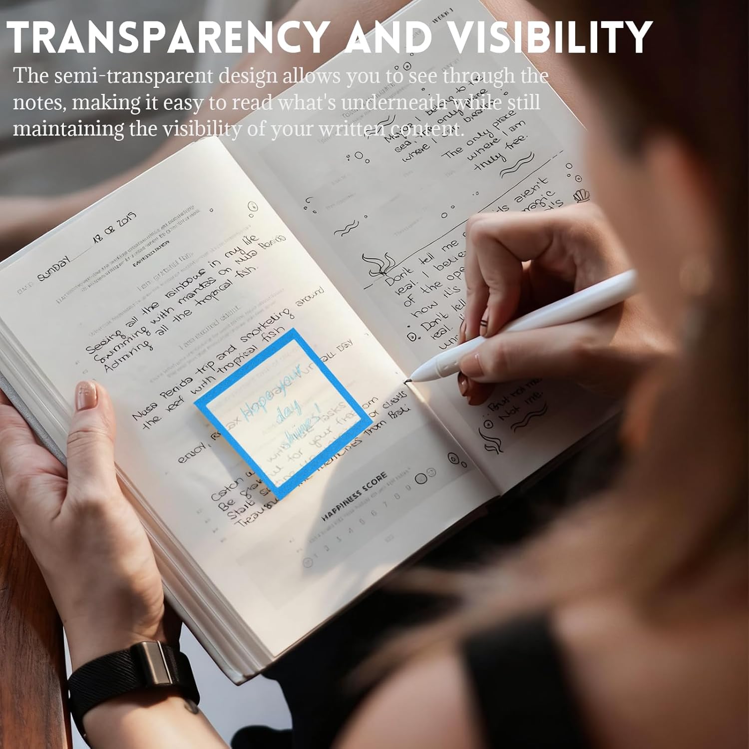 Sparkle Sticky Notes 3-Pack - Glitter Post It Notes, Transparent Glitter Notepads, Self Adhesive Note Memo Pads, Translucent & Clear, Small to-Do List (150 Sheets Total) - Image 4