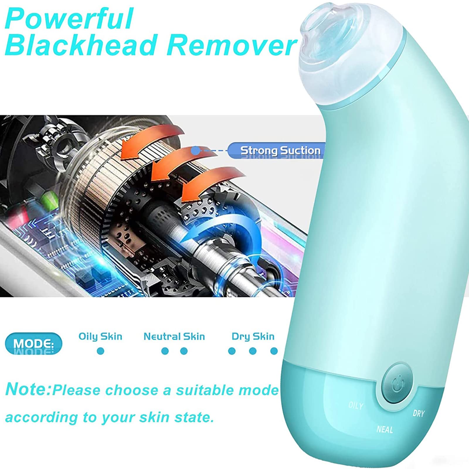 WolFum Limpiador facial de poros: extractor de espinillas de limpieza facial, herramienta de succión de puntos negros, aspiradora de poros para eliminar puntos negros, herramienta extractora de puntos