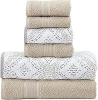 Modern Threads Capri 6-Piece Reversible Jacquard Towel Set - 100% Combed Cotton Bath, Hand Towels & Washcloths, Khaki - Super Absorbent Quick Dry
