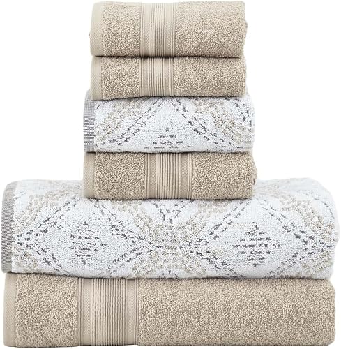 Modern Threads Capri - Juego de 6 toallas reversibles de hilo jacquard teñido, toallas de baño, toallas de mano y paños de baño, superabsorbentes y