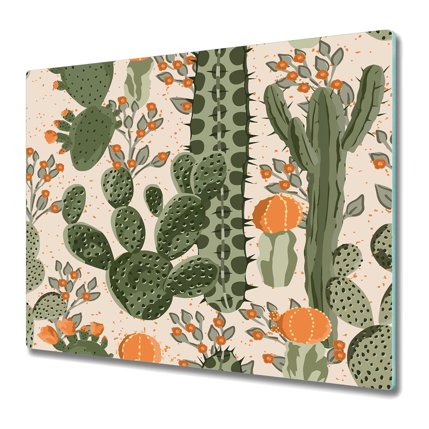 Coloray Tagliere 60x52cm Copri Piano Cottura Cucina Vetro Temperato - Cactus Arancione Cactus Cactus